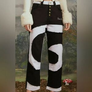 HOUSE OF SUNNY Pants Women's 6 Black White Across The Universe Patchwork Bowie
